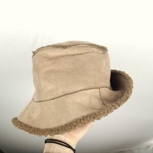 Vintage Banana Republic Bucket Hat Womens Medium Beige Faux Suede Fleece 90s